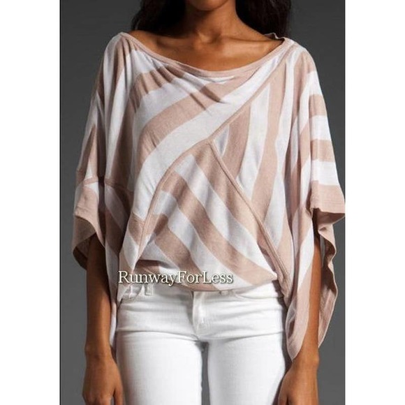 L.A.M.B LAMB S Small Petite Striped Convertible Rose Smoke White Knit Tunic Top - Picture 2 of 5